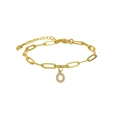 18k gold plated paperclip chain bracelet featuring a zircon-studded letter O pendant - Letter O