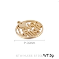 Ciondolo tondo Love Mom in acciaio inossidabile dorato 30mm con intaglio da 5 grammi - 30MM / Tonalità Oro (KLJ406-Z)