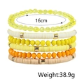 Bohemian 6-piece bracelet set with colorful clay beads and yellow crystals in 16cm size - Orange Yellow Cream