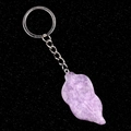 Purple crystal leaf pendant keychain with silver metal ring on black background - Lilac Stone