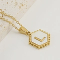 18K gold plated hexagon initial L necklace with white mother of pearl inlay - Style L (Pendant Only) / Pendant Only