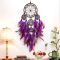 Handmade bohemian purple dream catcher with feathers and beads for wall decoration - Purple