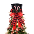 Puntale per albero di Natale cappello nero con paillettes, fiocco a quadri e bastoncini - Paillettes Nero + Caramella / 26*20cm