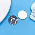 Japanese wave and crescent moon black enamel round charm pendant for jewelry making - One Oil-dripping Black Landscape Wave Sculpture 23x26mm 18594g 2.4g.