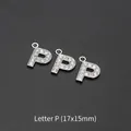Rhinestone letter P charm in silver alloy for DIY jewelry making 17x15mm - Letter P (10 Pcs)