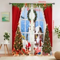 Detailed view of red Christmas curtains with Santa and Reindeer, size 130x230cm per panel - Style 24SD-2 / 130*160CM