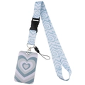 Blue and white concentric heart pattern lanyard with matching ID badge holder - Blue White Concentric Heart