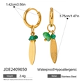 Detailed dimensions of gold stainless steel feather earrings with green natural stones - Natural Leaf Pendant Style (JDE2409050)