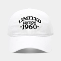 Detailed view of black Limited Edition 1960 embroidery on a white washed cotton baseball cap - Adjustable / 1960 White