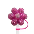 Pink rhinestone flower straw cover topper for 10mm Stanley cups dust protection - Pink Rhinestone Flower