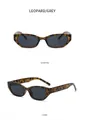 Vorder- und Seitenansicht der ovalen Sonnenbrille mit Leopardenmuster und grauen Gläsern - Leopard Rahmen Graue Gläser
