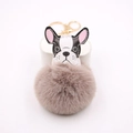 French Bulldog plush pom pom keychain with grey faux fur and gold metal lobster clasp - Light Coffee