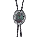 Vintage western bolo tie with green purple patterned agate stone and silver floral border - Emerald Green Agate