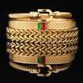 Three-piece gold plated stainless steel bracelet set with braided and enamel textures - Gold Horseshoe Buckle 3-Piece Set-2
