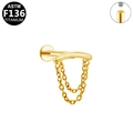 Golden G23 titanium crown piercing stud with double chains and internal threading - Gold Double Chain Pendant Style (G23LAI155-G)