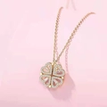 Foldable golden four-leaf clover necklace with white zircon pavé heart shape petals - Two-way Four-leaf Clover Necklace Xl-118 [rose Gold]