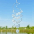Moon-shaped DIY shell wind chime with iridescent white discs for home wall decor - Finished Product / Simple Shell Wind Chime-White