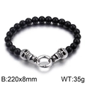 Bracciale punk hip hop con perline nere, teschi argentati e chiusura a molla - Bracciale Teschio Lucido Argento (KB81841-BD)