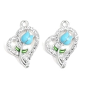 Silver heart pendant with blue tulip and rhinestones for DIY earring necklace making - Blue-Silver Plated