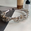 Sparkling crystal beaded headband in grey with golden metal frame and non-slip fabric base - Grey Flower Crystal