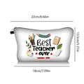 White travel makeup bag with Best Teacher Ever print and stationery illustrations - Stationery Set Best Teacher Ever (jiayinghzb06)