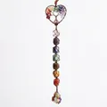 Chakra Tree of Life hanging ornament with heart frame and natural multi-color stones - Irregular Stone - Bronze Heart Frame