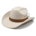 Crèmewitte vilten cowboyhoed met bruine gevlochten band en brede gebogen rand voor dames - M (56-58cm) / Beige