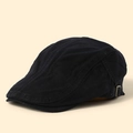 Classic black adjustable newsboy flat cap for men with premium cotton canvas texture - M (56-58cm) / Black