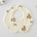 Soft 6-layer cotton baby bib featuring bear and bow print with snap button closure - Gauze Flower Bandana - Grizzly Bow Tie