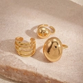 Set de tres anillos dorados minimalistas con formas de cúpula ovalada y frijol - Juego de 3 Piezas Forma de Frijol Dorado