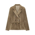 Dames blazer van olijfgroen suède met dubbele knopenrij en klassieke revers - S / Olijfgroen
