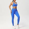 Set da yoga blu elettrico con reggiseno sportivo allacciato al collo e leggings a vita alta - XS / Blu Elettrico