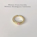Minimalist adjustable gold ring featuring a translucent pink gemstone flower accent - Minimalist Pink Cabochon Gold Ring (J6089)