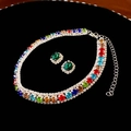 Vintage emerald-style jewelry set featuring colorful rhinestone necklace and earrings - Multicolor 2-Piece Set (Earrings + Necklace)