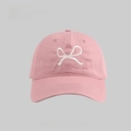 Sweet pink baseball cap with white bow embroidery and breathable cotton fabric - Line Bow Embroidered Baseball Cap Style / Pink