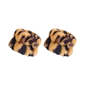 Soft plush leopard print hair bands in brown and black for skincare and makeup routines - Single Wristband / Leopard Print