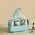 Transparent light green PVC and PU leather toiletry bag with handle and zipper closure - Medium / Green