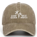 Detail of white palm tree embroidery on a vintage washed khaki cotton baseball cap - Khaki