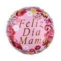 18-inch round pink floral foil balloon with Spanish Feliz Día Mamá greeting for Mother's Day - 18 Inch Pink Base Flowers Round Happy Mother's Day (YX229)