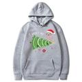 Hellgrauer Weihnachts-Hoodie in Größe M mit Katzen-Print und praktischer Kapuzenkordel - Hellgrau