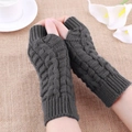 Dark grey knitted fingerless gloves for women with classic cable knit texture pattern - One Size / Dark Gray