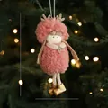 Pink Christmas plush angel doll with golden antlers and star hanging on a Xmas tree - Plush Girl Pendant Style C
