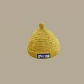 Vibrant yellow knit beanie for kids featuring a cute pointed top and PIIG woven label - Yellow-labeled Pacifier (2 Months - 2 Years)