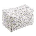 Quilted floral toiletry bag with purple flowers and white zipper closure - Purple Floral