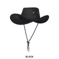 Classic black wool felt cowboy hat with woven bands and adjustable chin strap - One Size (54-58cm) / Black