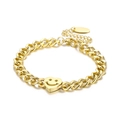 Pulsera de cadena cubana dorada de acero inoxidable con colgante de corazón y sonrisa - Cara Sonriente de Corazón (KB147495-KLX) / Dorado
