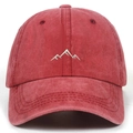 Vintage washed red cotton baseball cap featuring minimalist mountain embroidery - Adjustable Free Size / Washed Red