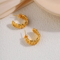 Lava texture gold C-shaped earrings in 18k gold plated stainless steel for women - Textured U-Shape