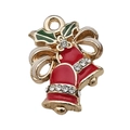 Ciondolo doppia campana di Natale rossa con foglie verdi per creazione di gioielli - Campane di Natale (12534) / 1 Pezzo (15x19mm) / Rosso