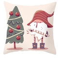Macro detail of beige peach skin pillowcase with cute gnome and Christmas tree print - Style 24